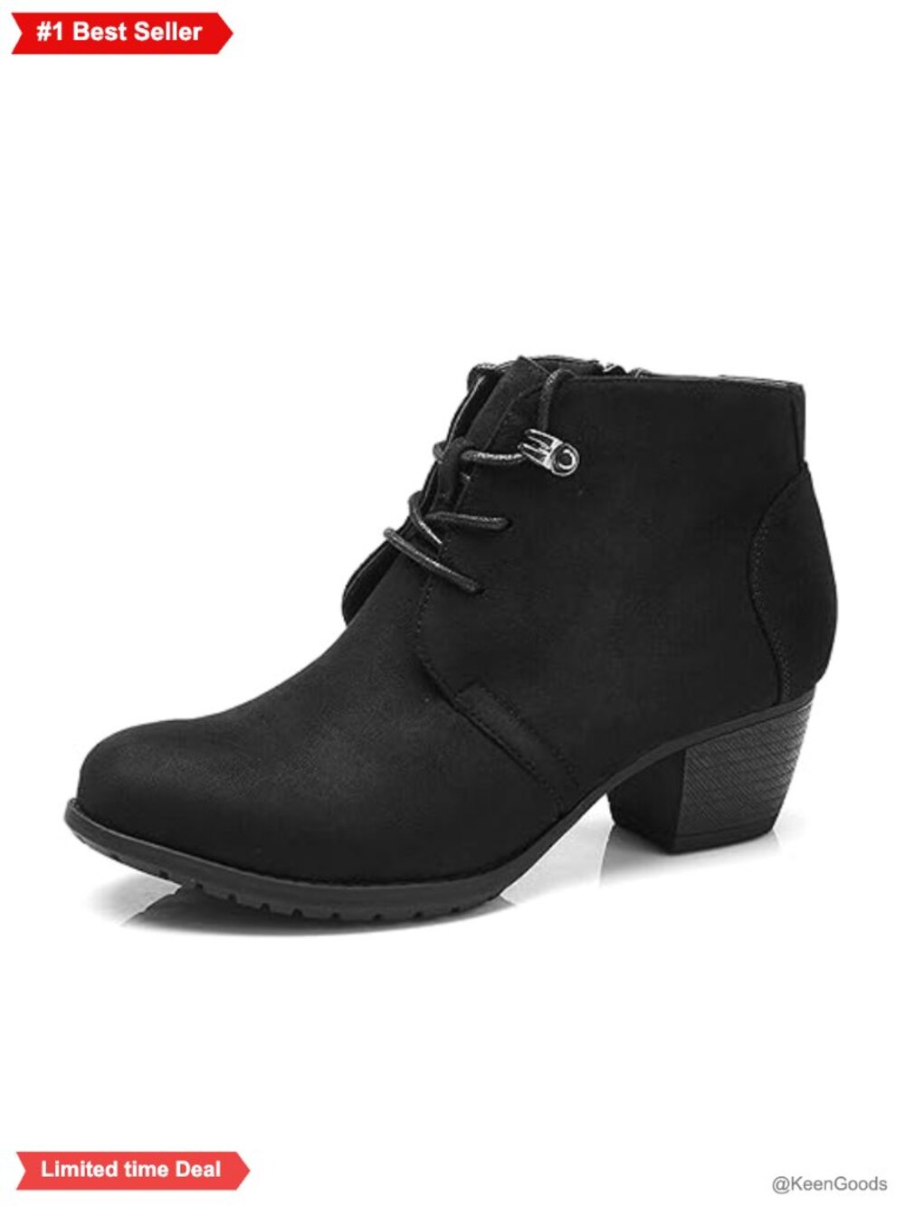 Women's Ankle Boots Lace-up Faux Suede Low Heel Booties Side Zipper